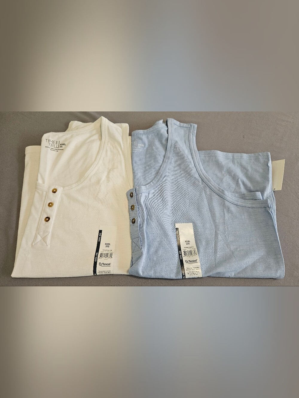 Lot of 2 NWT Time and Tru Henley Slub Tank Top Size XXXL 22 Blue White Tencel